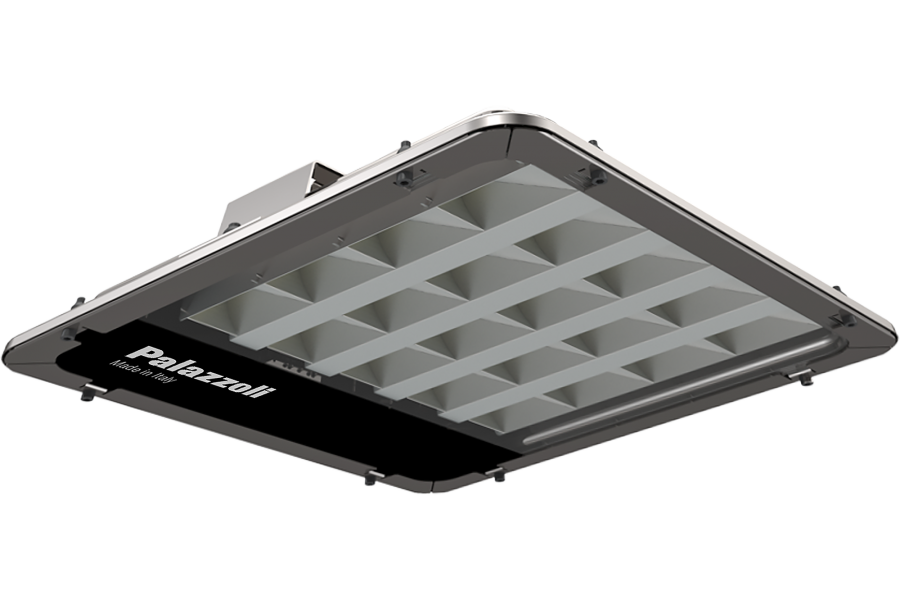 Tunnel floodlights in stainless steel size L with asymmetric concentrating reinforcement optics 55°, IP66