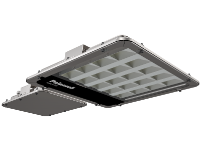 Tunnel floodlights in stainless steel size XL with axial counterbeam 55° and symmetrical transverse optics RS5, IP66